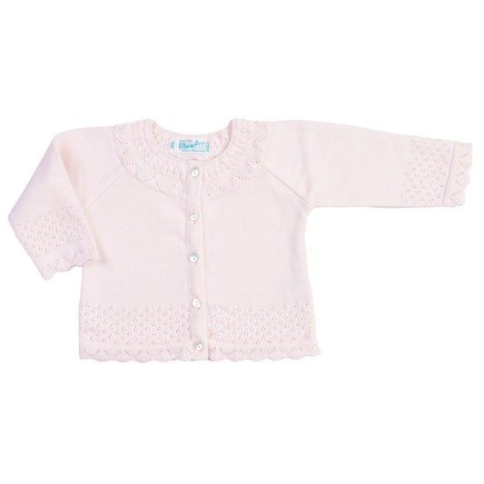 Feltman Brothers Baby / Toddler Girls Pointelle Ruffle Knit Cardigan Sweater - Pink