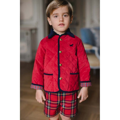 Sal & Pimenta Boys / Girls Quilted Jacket Coat - Red with Holiday Plaid Lining
