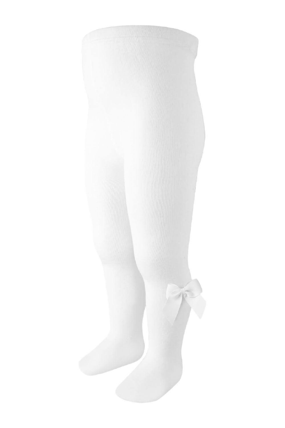 Carlomagno Socks - Girls Microfiber Tights with Attached Bow - White