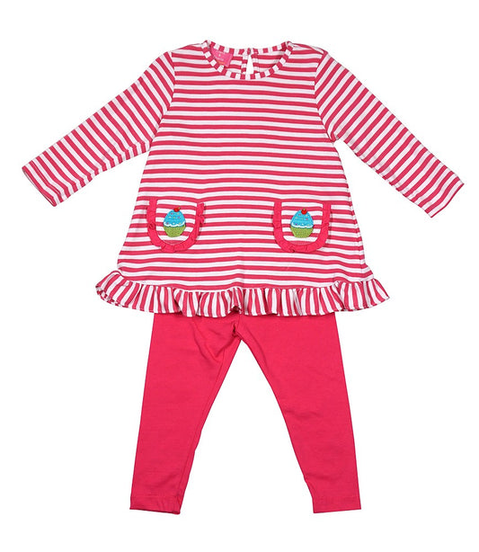 Claire & Charlie Girls Bubblegum Pink Stripe Birthday Cupcakes Tunic Top with Leggings by Claire & Charlie