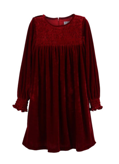 Luli & Me Gabby Girls Smocked Velvet Holiday Dress - Red