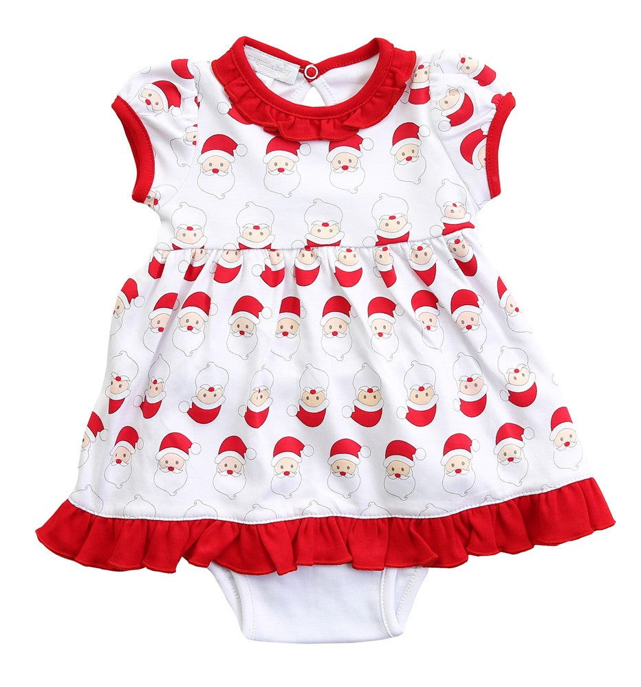 Magnolia Baby Girls Red Santa Faces Printed Dress Set