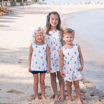 James & Lottie Boys Reed Jon Jon - Navy Blue Sailboats