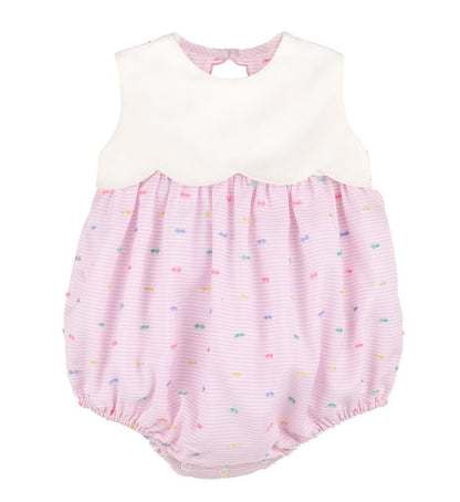 Sophie & Lucas Baby Girls Pink Embroidered Party Scallop Bubble - Keyhole Back