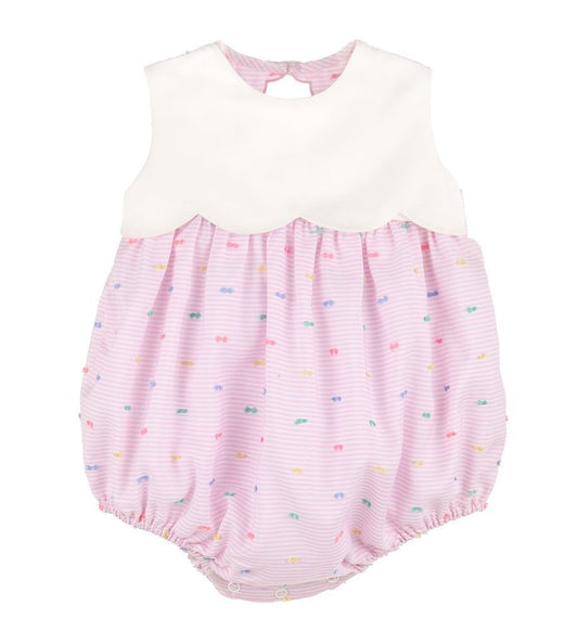 Sophie & Lucas Baby Girls Pink Embroidered Party Scallop Bubble - Keyhole Back