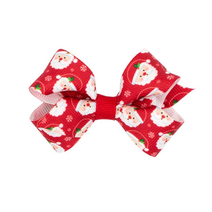 Wee Ones Girls Hair Bow on Clip - Santa Print on Red Bow