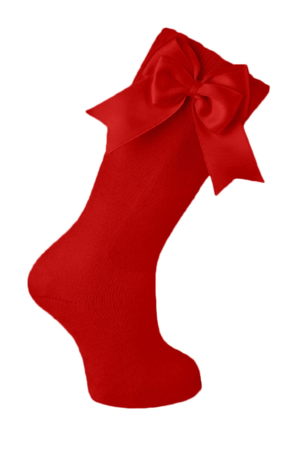 Carlomagno Socks - Girls Cotton Knee High Socks - Double Bow - Red