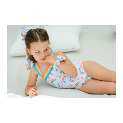 Sal & Pimenta Girls Swimsuit - Life on a Rainbow with Bow in Back