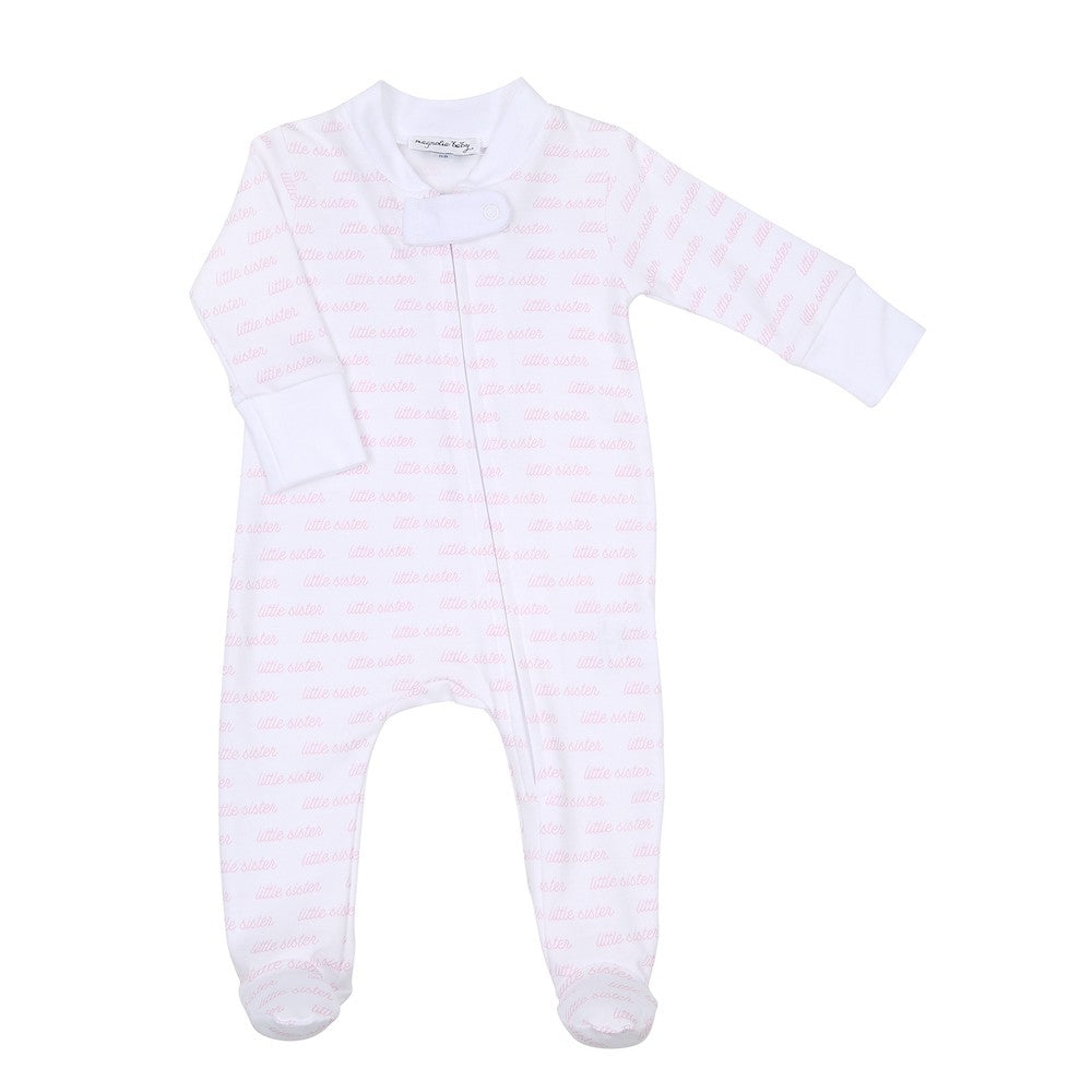 Magnolia Baby Girls Little Sister Printed Zipper Footie - Pink Print