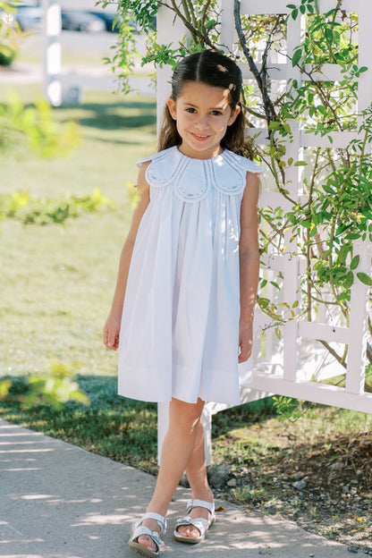 Proper Peony Girls Birdie Tulip Collar Dress - White