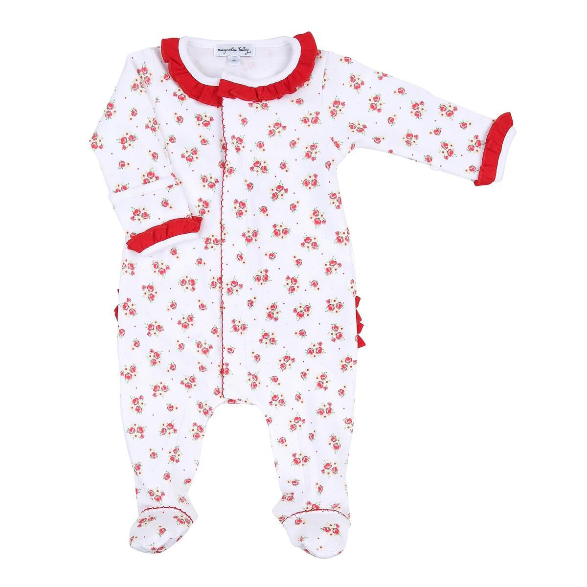 Magnolia Baby Girls Red Holiday Annalise's Floral Ruffle Footie