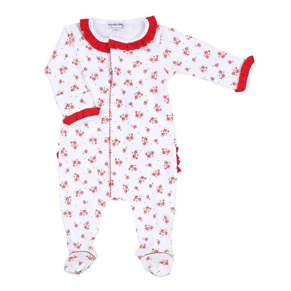 Magnolia Baby Girls Red Holiday Annalise's Floral Ruffle Footie