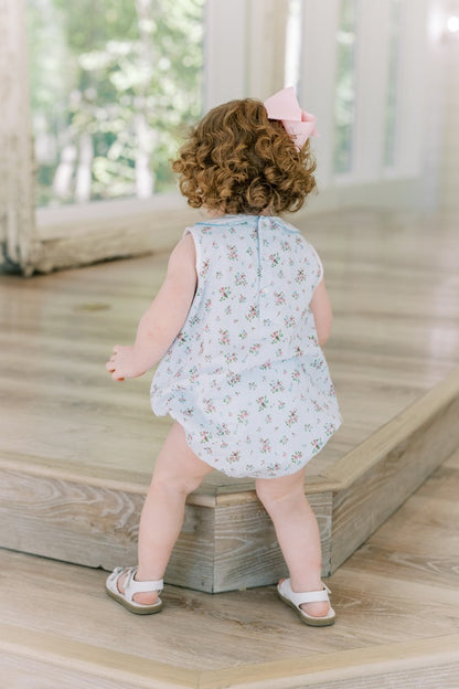 Proper Peony Baby Girls Bea Blue Floral Dotted Swiss Bubble - Fancy Collar
