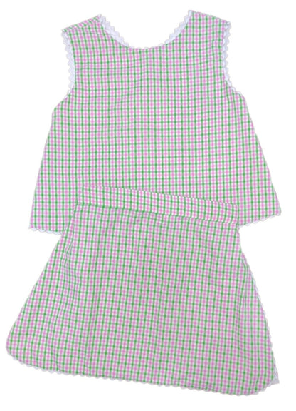 James & Lottie Girls Layla Pink & Green Check Skirt Set