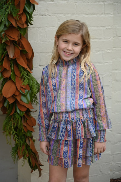 pleat Collection Girls Smocked Dress - Halston - Purple Pattern