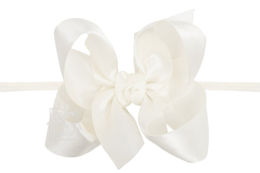 Beyond Creations Girls 1/4" Pantyhose Headband with Attached Bow - Satin - Antique White
