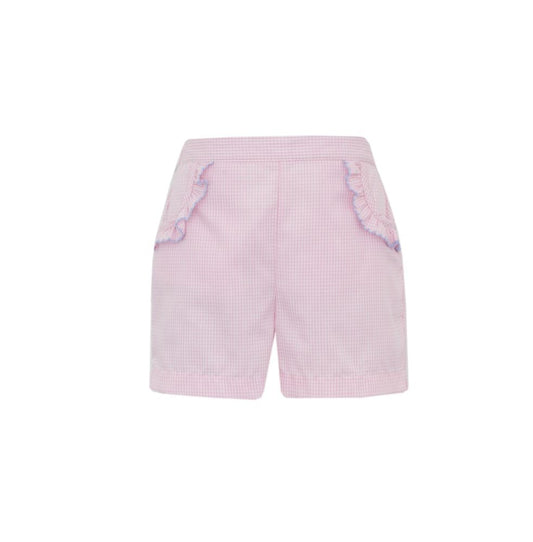 Anavini Girls Pink Gingham Ruffle Shorts by Anavini