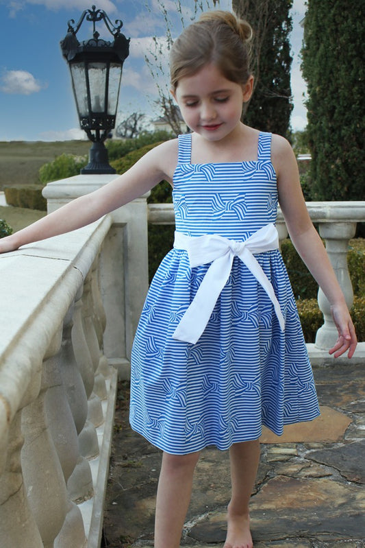Susanne Lively Girls Royal Blue Striped Bow Print Sundress