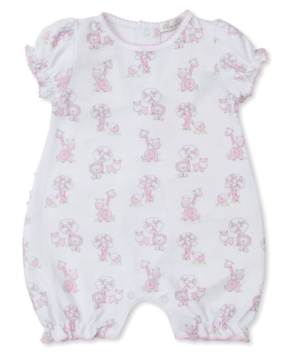 Kissy Kissy Baby Girls Pink Jungle Animal Print Romper - Ruffle Backside