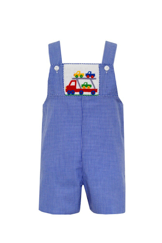 Anavini Velani Boys Royal Blue Gingham Smocked Car Carrier Jon Jon by Anavini