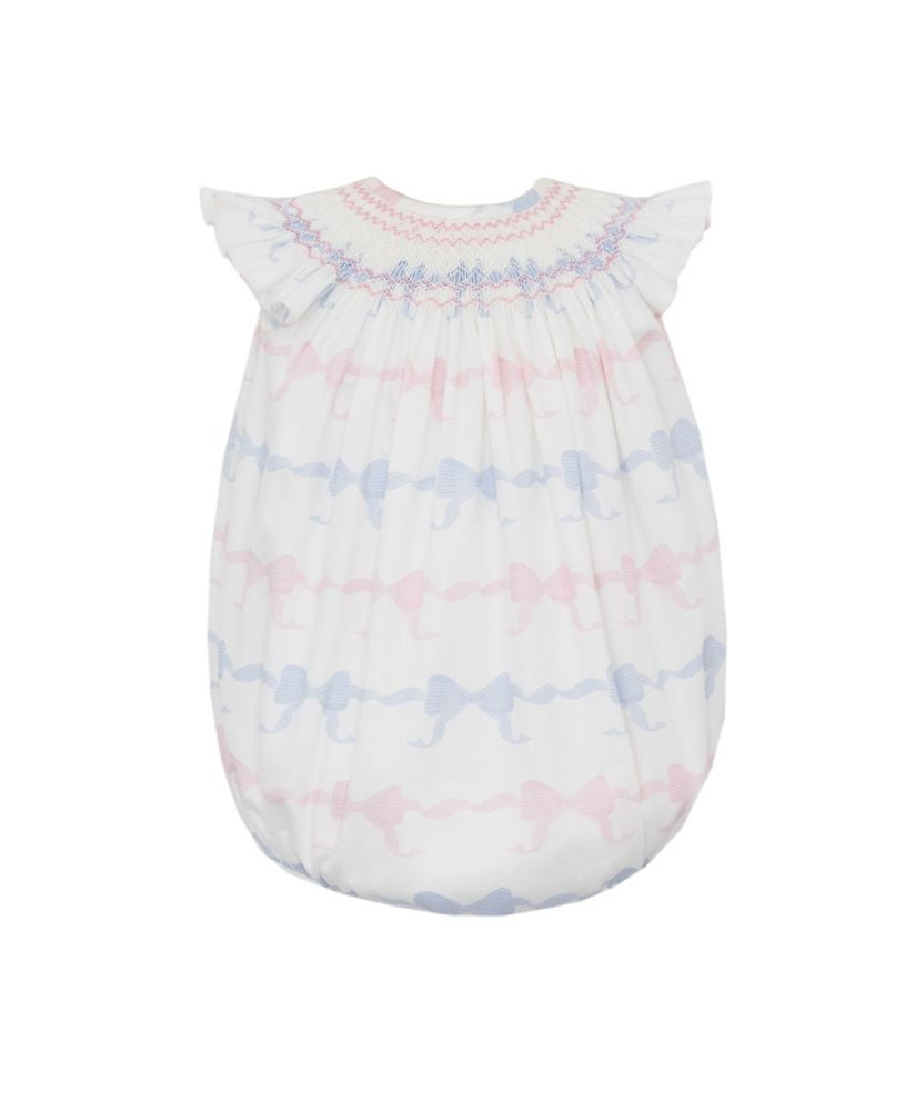 Anavini Couture Baby Girls Pink & Blue Fancy Bows Print Smocked Bubble