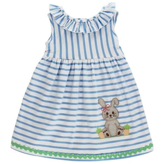 Bailey Boys Toddler Girls Blue Stripe Knit Bashful Bunny Easter Dress