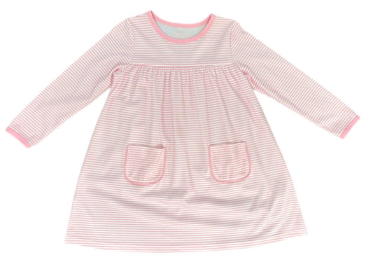 James & Lottie Girls Lennon Knit Pocket Dress - Light Pink Stripes