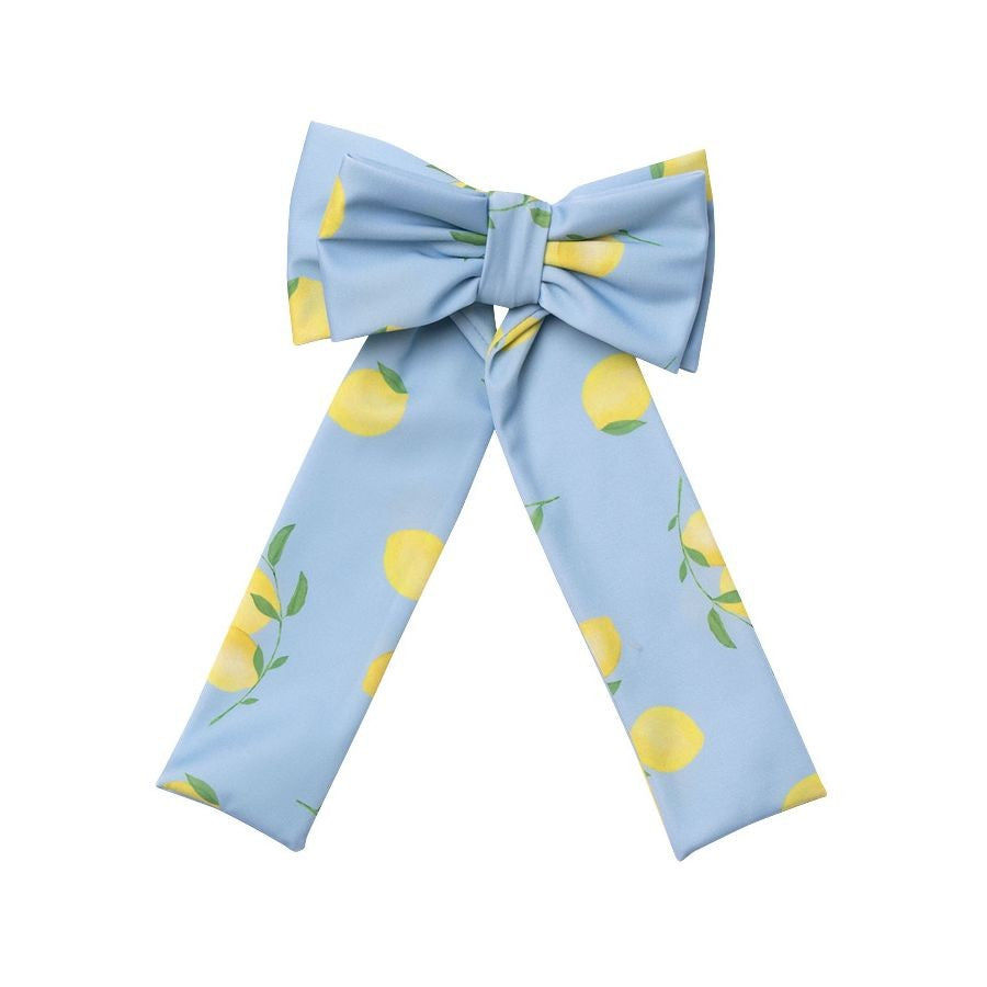 Sal & Pimenta Girls Hair Bow - Blue with Yellow Lemons - Lycra