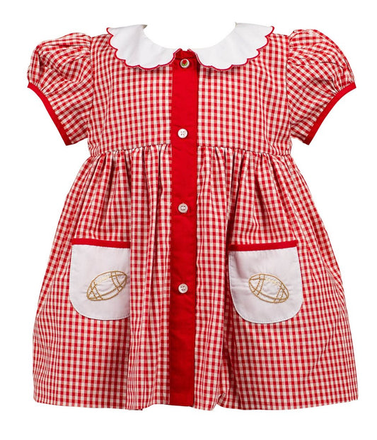 Proper Peony Girls Gingham Football Game Day Dress - Red