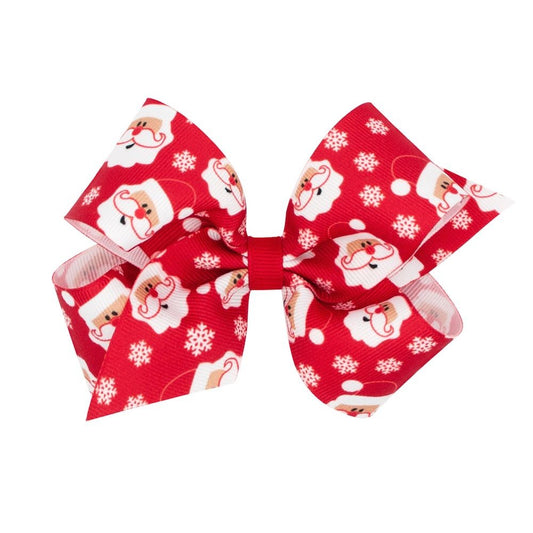 Wee Ones Girls Christmas Hair Bow - Red Santa Faces & Snowflakes
