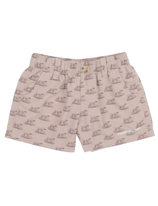 Properly Tied Boys Mallard Shorts - Tan Pointer Dogs Print