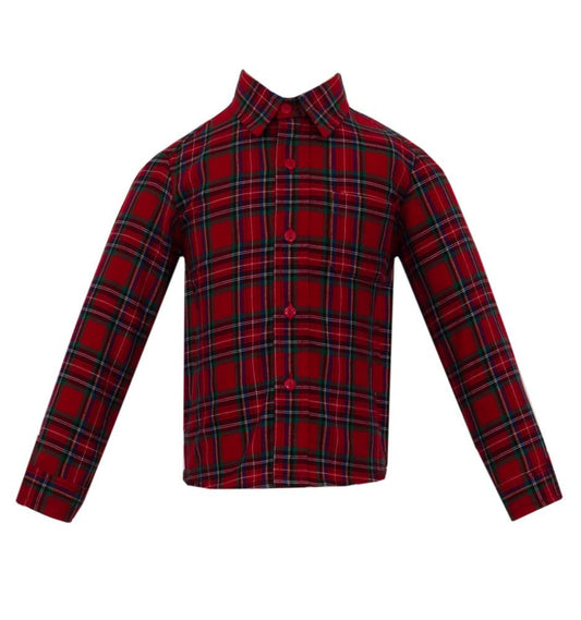 Anavini Couture Boys Red Holiday Plaid Button Down Shirt