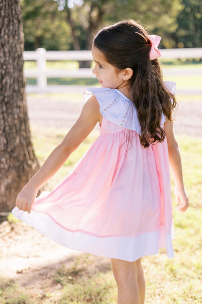Proper Peony Girls Vivian Pink Dress - Fancy Collar