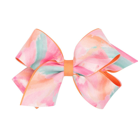 Wee Ones Girls Hair Bow on Clip - Coral Pink & Aqua Watercolor Brush Strokes