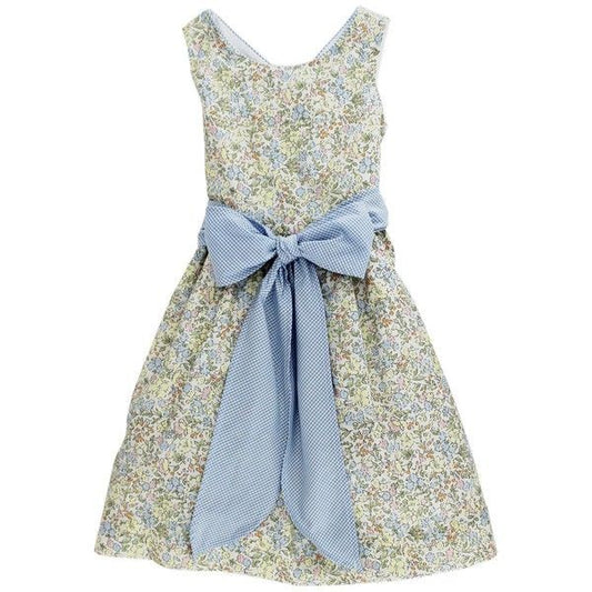 Bailey Boys Girls Buttercup Floral Sleeveless Dress - Blue Sash
