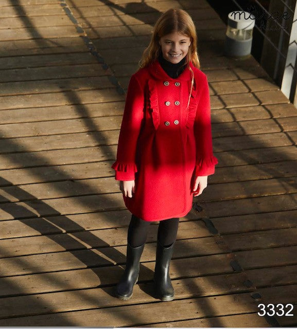 Marae Girls Dress Coat - Ruffle Front - Bow in Back - Red