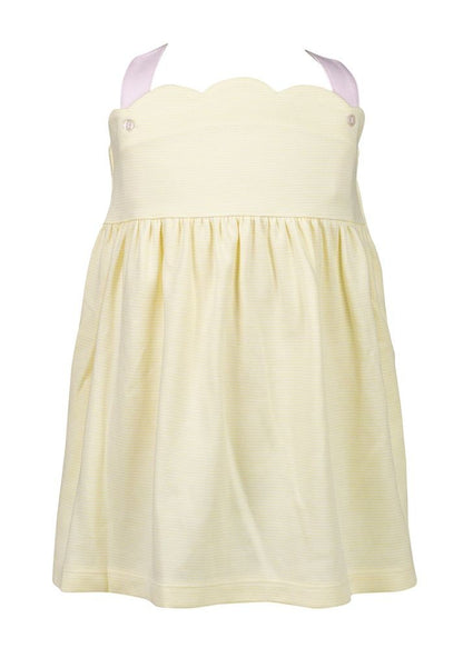 Proper Peony Pima Girls Yellow Stripes Scallop Sun Dress