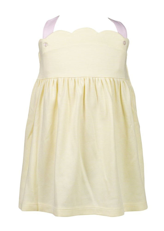 Proper Peony Pima Girls Yellow Stripes Scallop Sun Dress