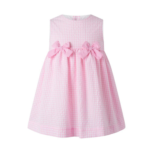 Rachel Riley Girls Sleeveless Check Bows Dress - Pink