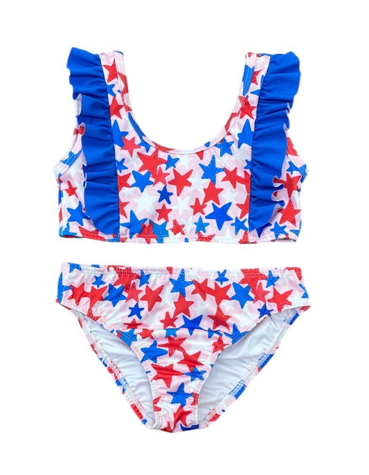 James & Lottie Girls Loren Two Piece Swimsuit - Patriotic Stars