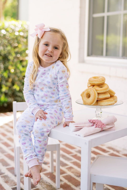 Lullaby Set Girls Pajamas Set - Custom Valentine Conversation Hearts Print