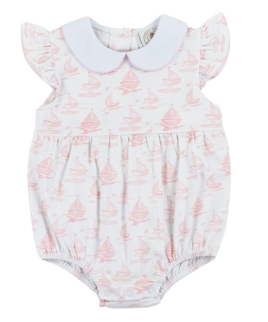 Cypress Row Baby Girls Pink Sailboats Grayton Beach Flutter Sleeve Bubble