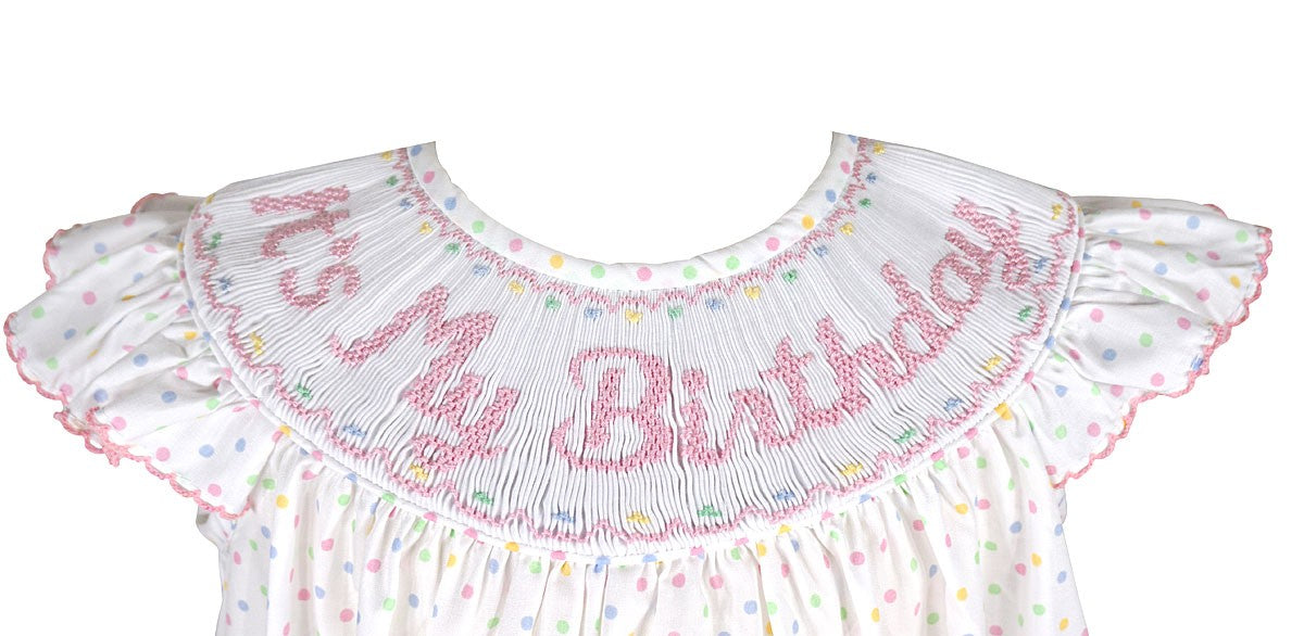 Anavini Girls Pastel Dots Smocked "It's My Birthday" Dress