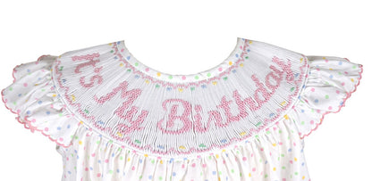 Anavini Girls Pastel Dots Smocked "It's My Birthday" Dress