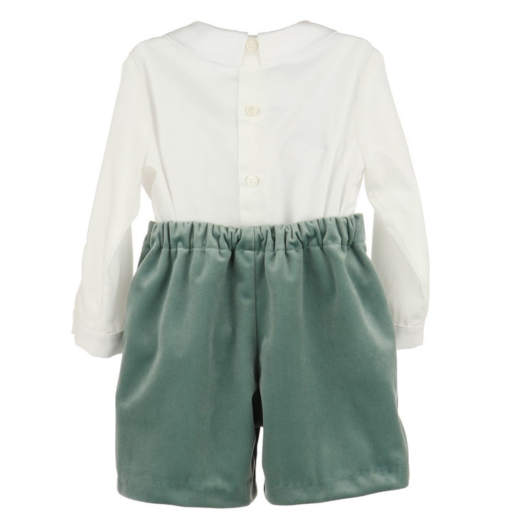 Luli & Me Boys Majestic Cord Suspender Shorts Set - Green main image 1
