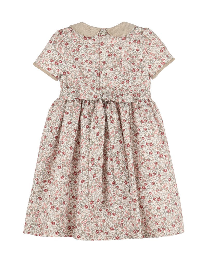 Luli & Me Girls Vintage Rose Floral Dress with Collar & Sash