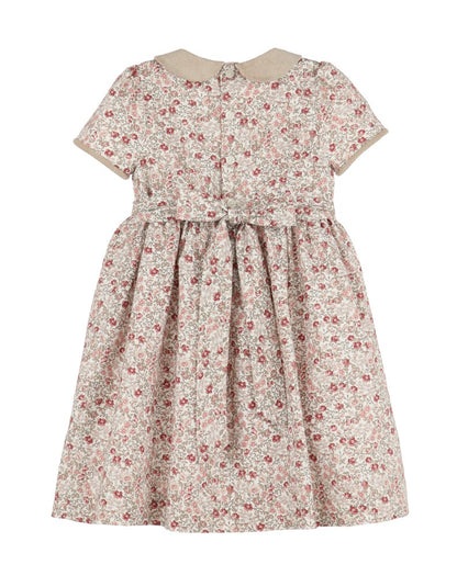 Luli & Me Girls Vintage Rose Floral Dress with Collar & Sash