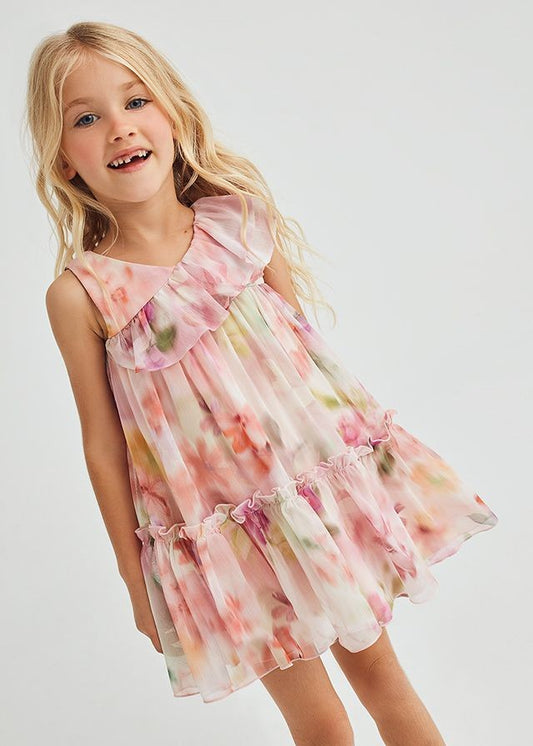 Abel & Lula Girls Pastel Watercolors Floral Dress - Ruffle