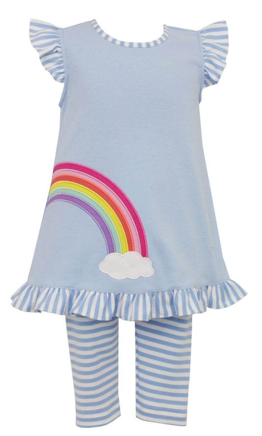 Claire & Charlie Girls Blue Rainbow Tunic with Striped Leggings by Claire & Charlie
