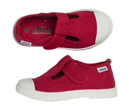 Chus Shoes - Girls & Boys Chris Canvas Velcro T-Strap - Red